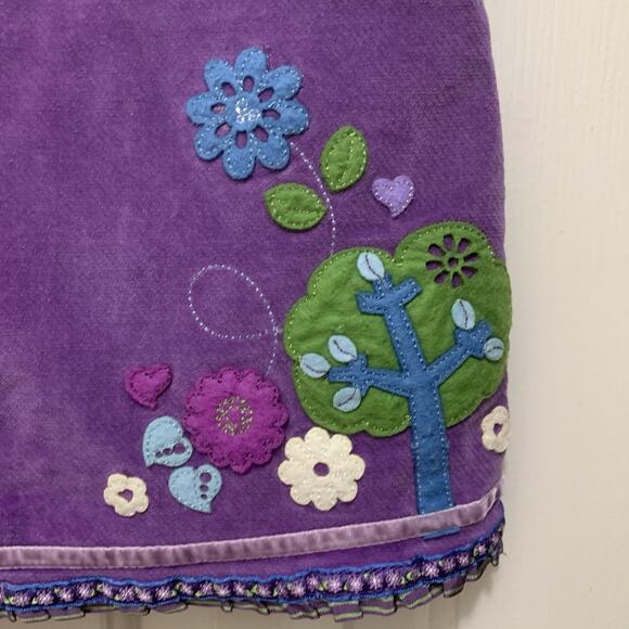 Children’s Place Purple Velveteen Jumper Dress 4T Storybook Bird Floral Appliqué - Picture 2 of 10